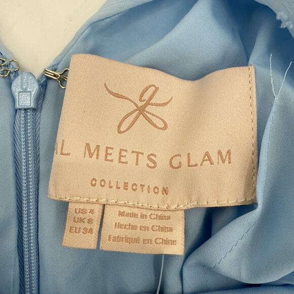 New GAL MEETS GLAM Womens Clip Dot V-Neck Summer Dress Size 4 Blue Midi Chiffon - Picture 7 of 9